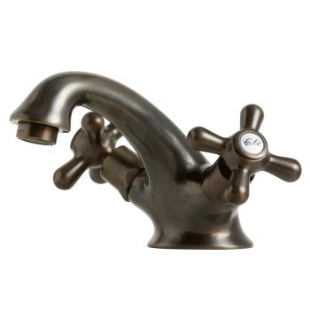 Retro to-grebs håndvaskarmatur m/løft-op bundventil, Bruneret massiv messing